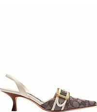 COACH Margot Signature Logo Jacquard Buckle Hardware Slingback Kitten Heel Pumps
