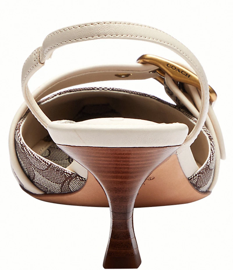 COACH Margot Signature Logo Jacquard Buckle Hardware Slingback Kitten Heel Pumps