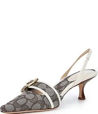 COACH Margot Signature Logo Jacquard Buckle Hardware Slingback Kitten Heel Pumps