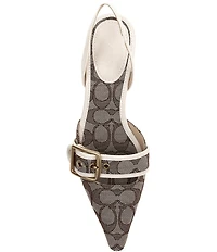 COACH Margot Signature Logo Jacquard Buckle Hardware Slingback Kitten Heel Pumps