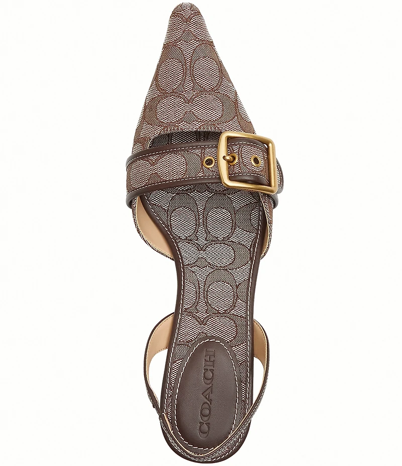 COACH Margot Signature Logo Jacquard Buckle Hardware Slingback Kitten Heel Pumps