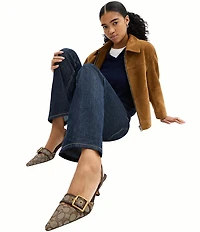 COACH Margot Signature Logo Jacquard Buckle Hardware Slingback Kitten Heel Pumps