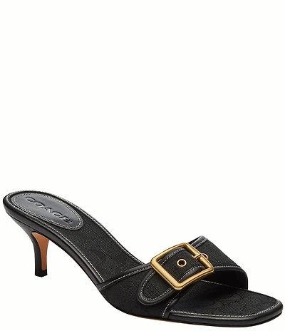COACH Margot Signature Logo Jacquard Kitten Heel Slide Sandals
