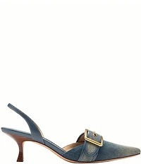 COACH Margot Signature Loved Denim Buckle Hardware Slingback Kitten Heel Pumps