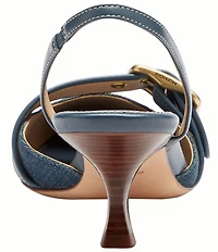 COACH Margot Signature Loved Denim Buckle Hardware Slingback Kitten Heel Pumps