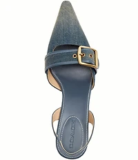 COACH Margot Signature Loved Denim Buckle Hardware Slingback Kitten Heel Pumps