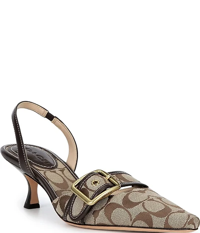 COACH Margot Signature Sateen Jacquard Slingback Kitten Heel Pumps