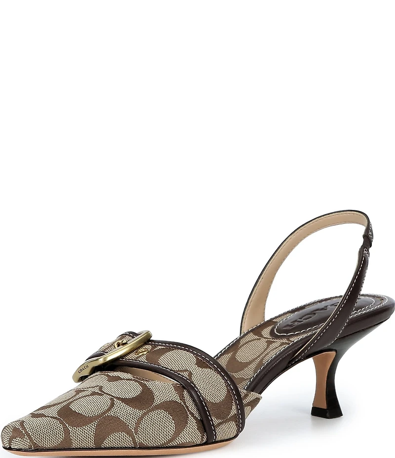 COACH Margot Signature Sateen Jacquard Slingback Kitten Heel Pumps