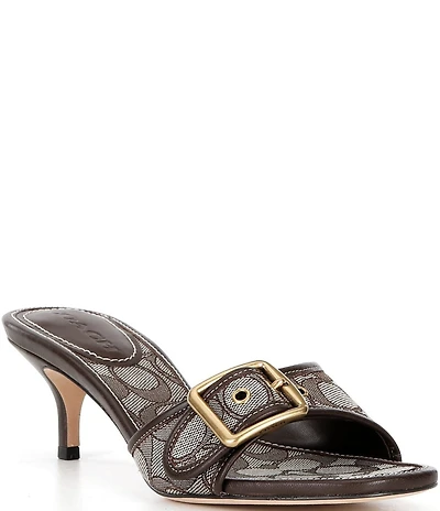 COACH Margot Signature Logo Jacquard Colorblock Buckle Slide Sandals