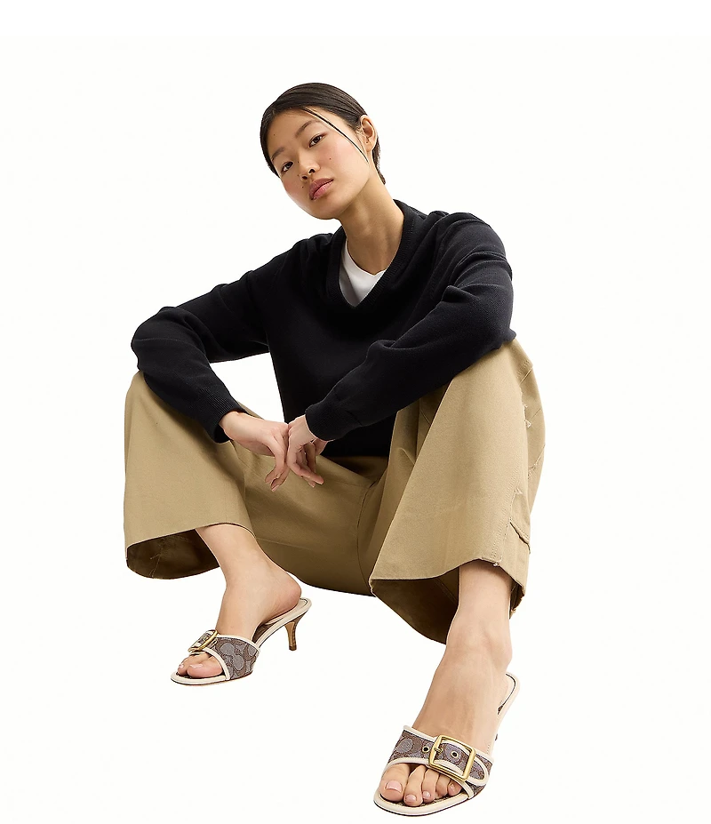 COACH Margot Signature Logo Jacquard Buckle Slide Sandals