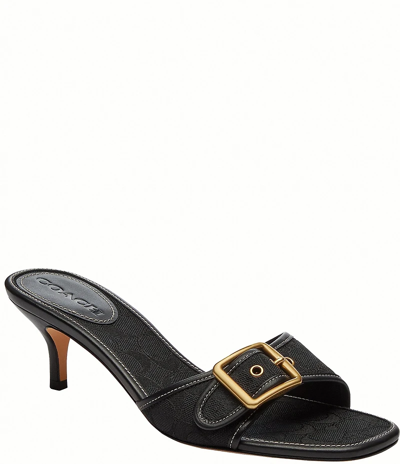 COACH Margot Signature Logo Jacquard Buckle Slide Sandals
