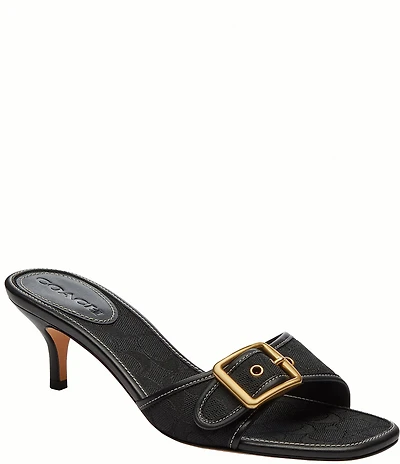 COACH Margot Signature Logo Jacquard Buckle Slide Sandals