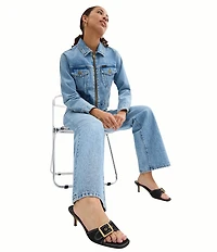 COACH Margot Signature Logo Jacquard Buckle Slide Sandals