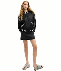 COACH Marie Cherry Embroidered Denim Platform Wedge Slide Sandals