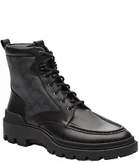 COACH Men's Connor Signature Logo Coated Canvas and Leather Lace Up Boots