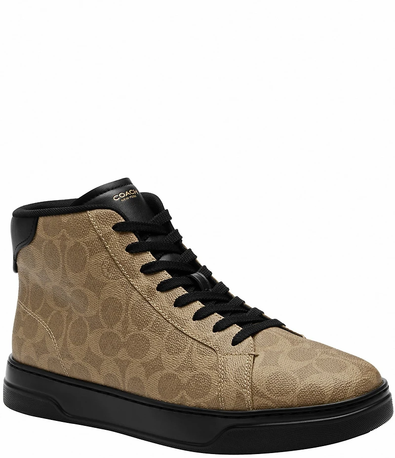 COACH Men's Hign Line Signature Logo Coated Canvas High-Top Sneakers