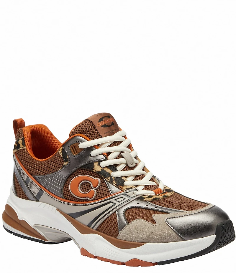 COACH Men's Mesh and Haircalf Leopard Lace Up Sneakers