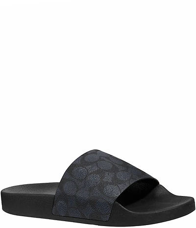 COACH Men's Signature Logo Coated Canvas Pool Slide Sandals