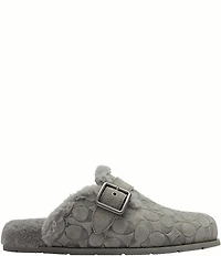 COACH Men's Signature Logo Suede Shearling Buckle Hardware Clogs