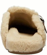 COACH Men's Signature Logo Suede Shearling Buckle Hardware Clogs