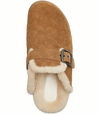 COACH Men's Signature Logo Suede Shearling Buckle Hardware Clogs