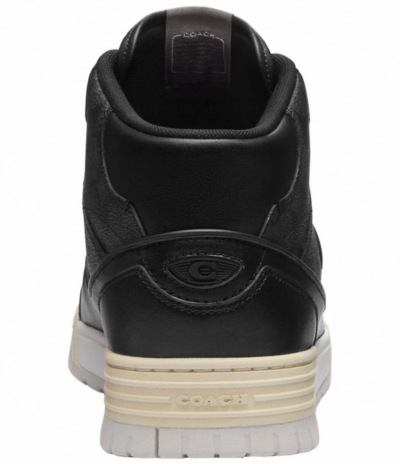 COACH Men's Soho Leather and Signature Logo Coated Canvas Mid Top Sneakers