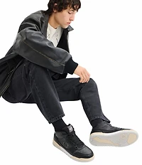 COACH Men's Soho Leather and Signature Logo Coated Canvas Mid Top Sneakers