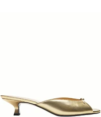 COACH Metallic Leather Logo Kitten Heel Slide Sandals