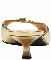 COACH Metallic Leather Logo Kitten Heel Slide Sandals