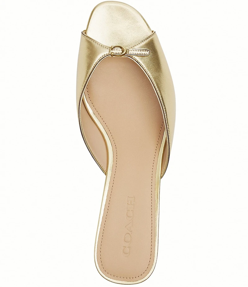 COACH Metallic Leather Logo Kitten Heel Slide Sandals