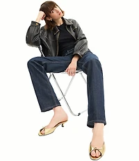 COACH Metallic Leather Logo Kitten Heel Slide Sandals