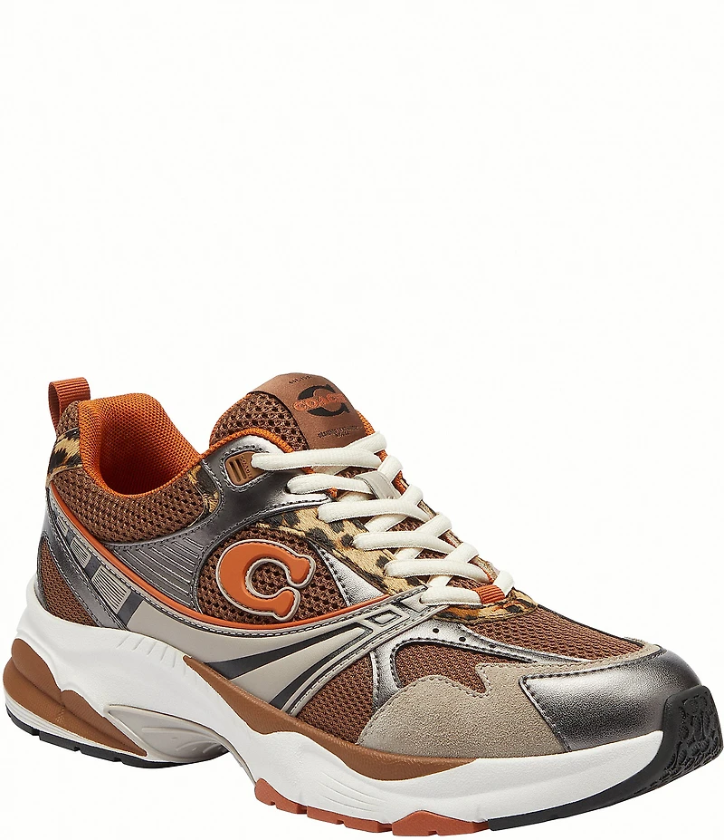 COACH Women's Mesh and Haircalf Leopard Lace Up Sneakers
