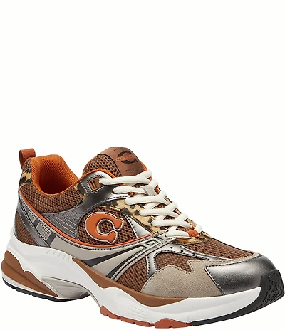COACH Women's Mesh and Haircalf Leopard Lace Up Sneakers