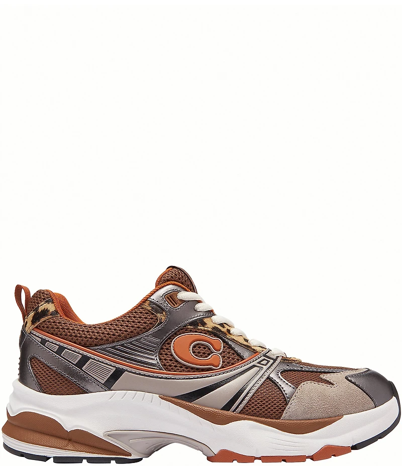COACH Women's Mesh and Haircalf Leopard Lace Up Sneakers