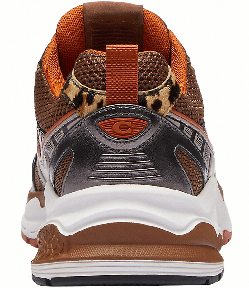 COACH Women's Mesh and Haircalf Leopard Lace Up Sneakers