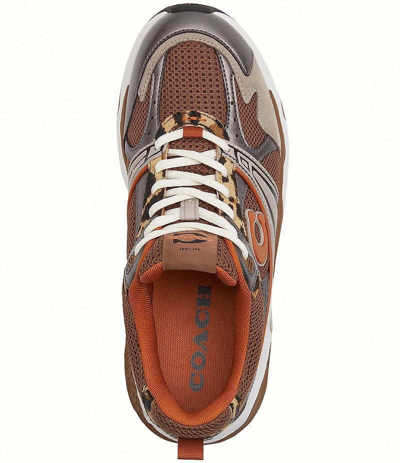 COACH Women's Mesh and Haircalf Leopard Lace Up Sneakers