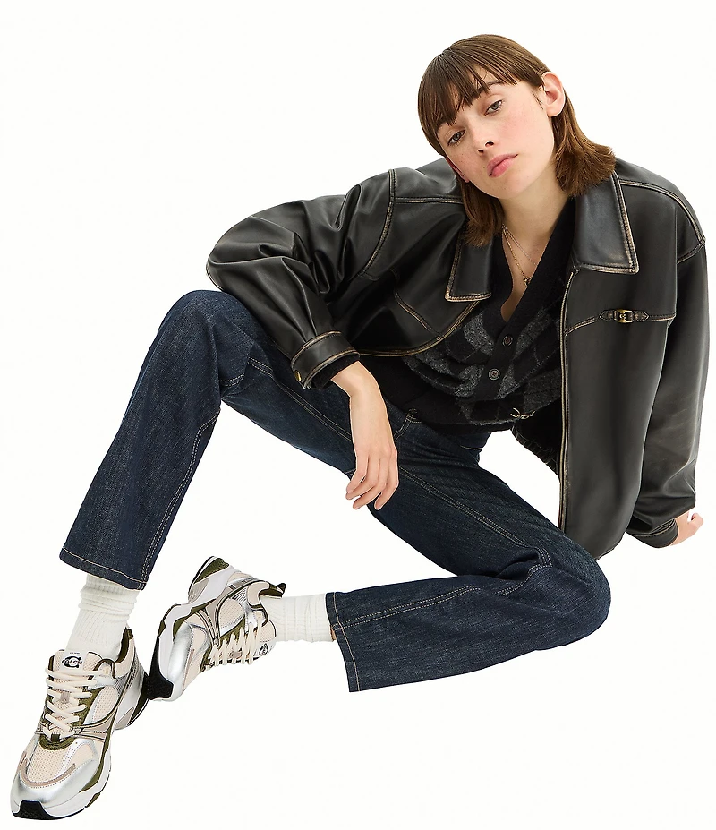 COACH Women's Leather and Mesh Lace Up Sneakers