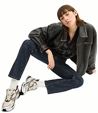 COACH Women's Leather and Mesh Lace Up Sneakers