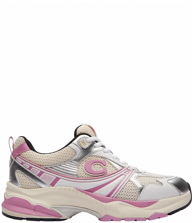 COACH Women's Leather and Mesh Lace Up Sneakers