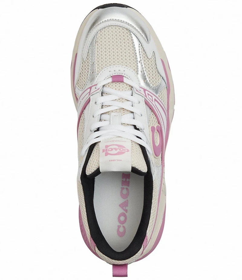 COACH Women's Leather and Mesh Lace Up Sneakers