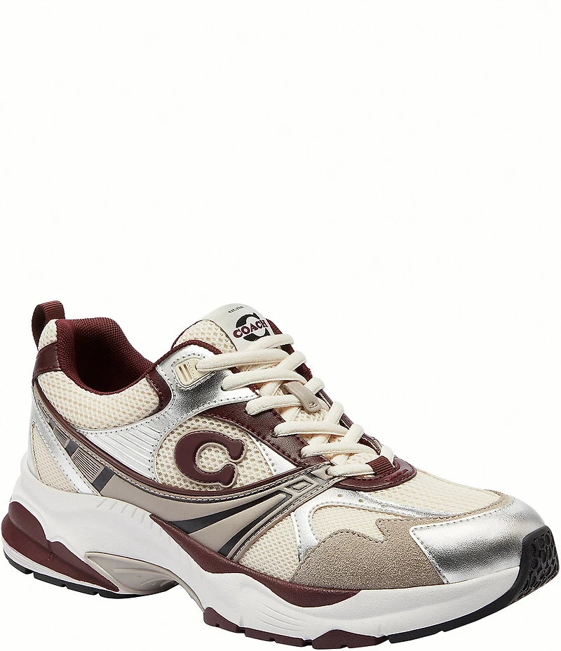 COACH Women's Leather and Mesh Lace Up Sneakers