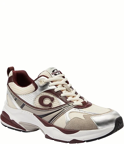 COACH Women's Leather and Mesh Lace Up Sneakers