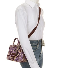COACH Mini Cargo 20 Canvas Purple Brown Paisley Print Tote Bag