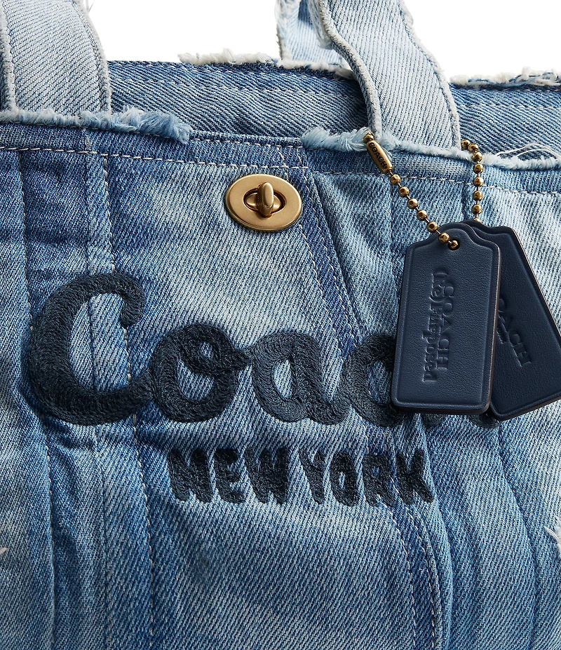 COACH Patchwork Loved Denim Cargo Tote Handle Bag 26