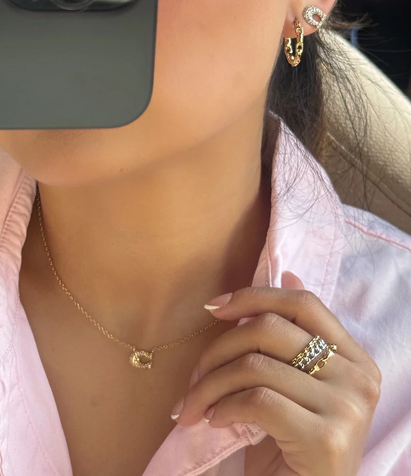 COACH Pave Signature C Pendant Necklace