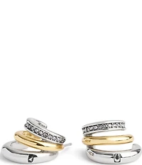 COACH Pave Tubular Triple Huggies Two Tone Hoop Earrings