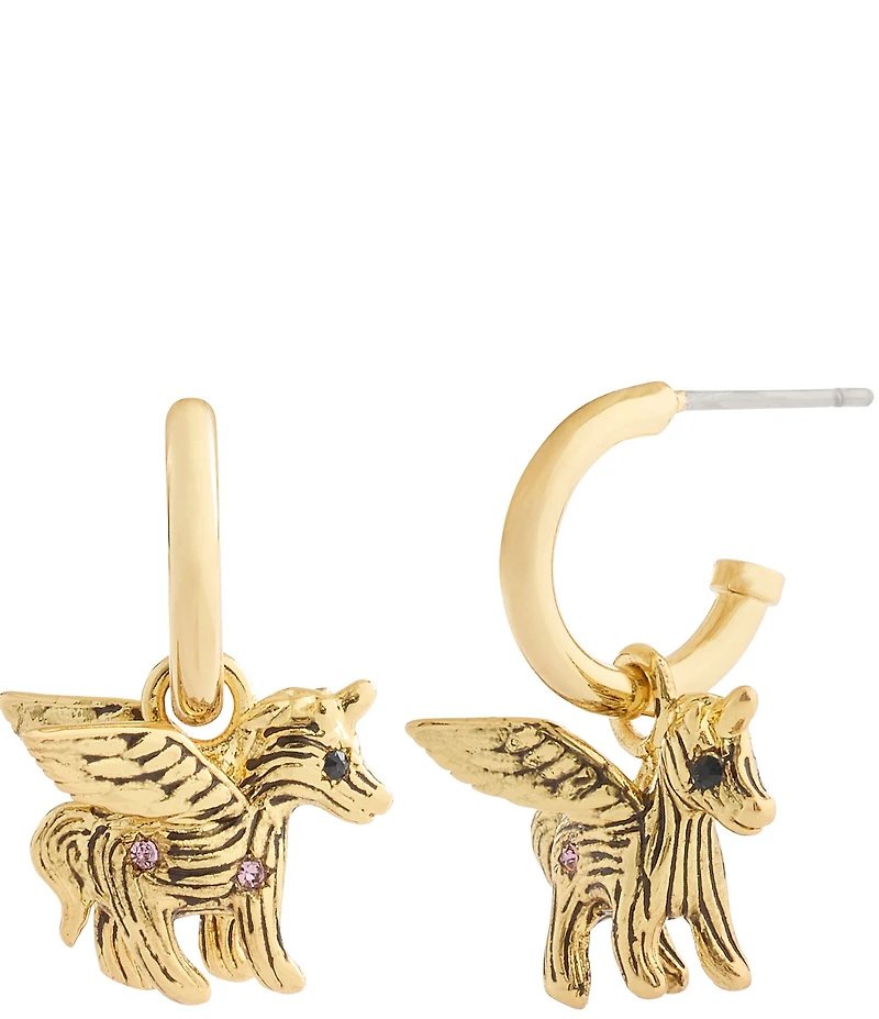 COACH Pegasus Charm Drop Huggie Hoop Drop Earrings