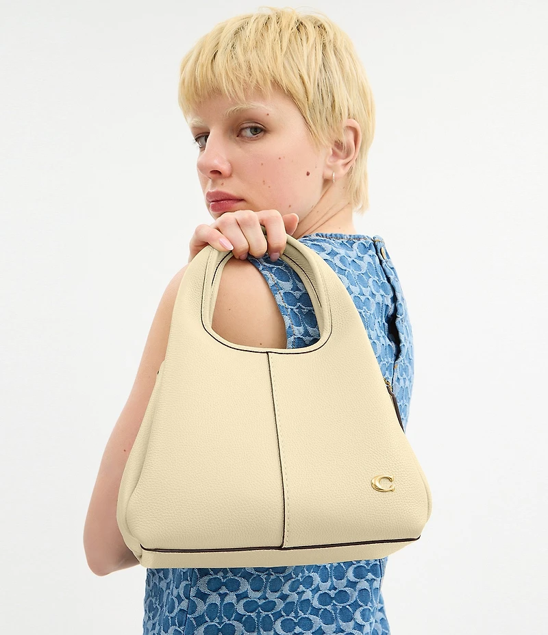 COACH Polished Pebble Leather Lana Gold Tone Shoulder Bag 23