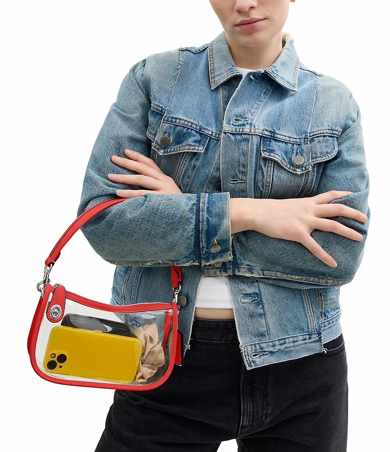 COACH PVC Stadium Swinger Clear Contrast Trim Convertible Shoulder Bag