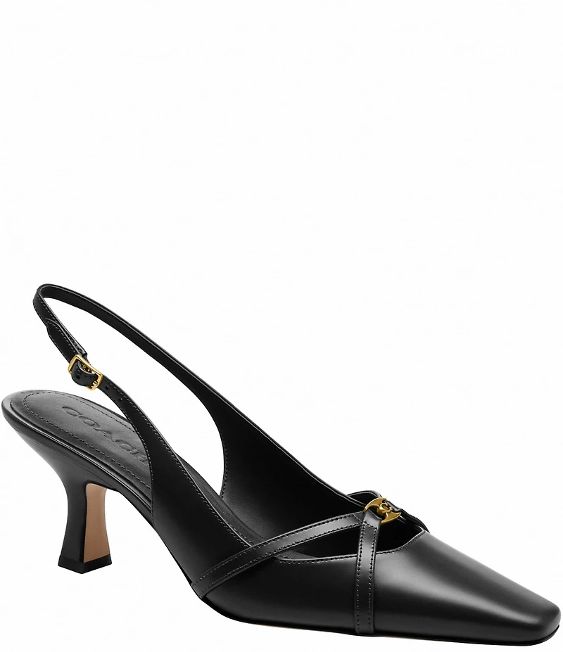 COACH Rowyn Leather Logo Detail Slingback Pumps